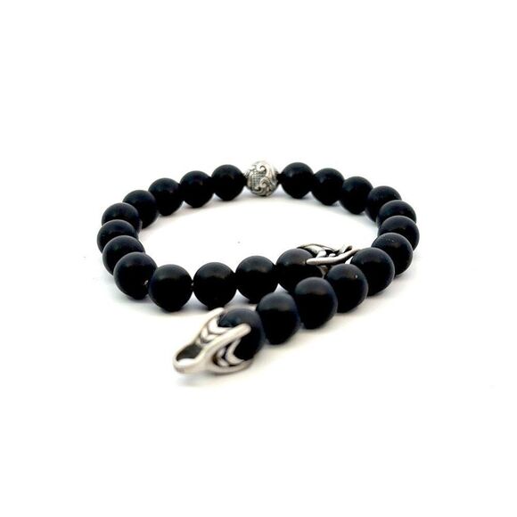 David Yurman Estate Matte Onyx Carved Prayer Beads Bracelet 8.5" Silver DY533 - Picture 10 of 12